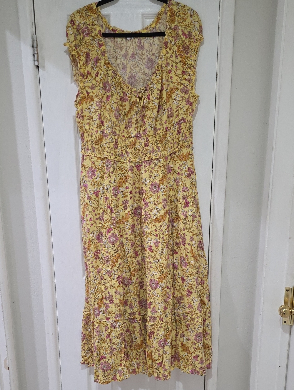 Old Navy Yellow Floral Maxi Dress with Pink Accents